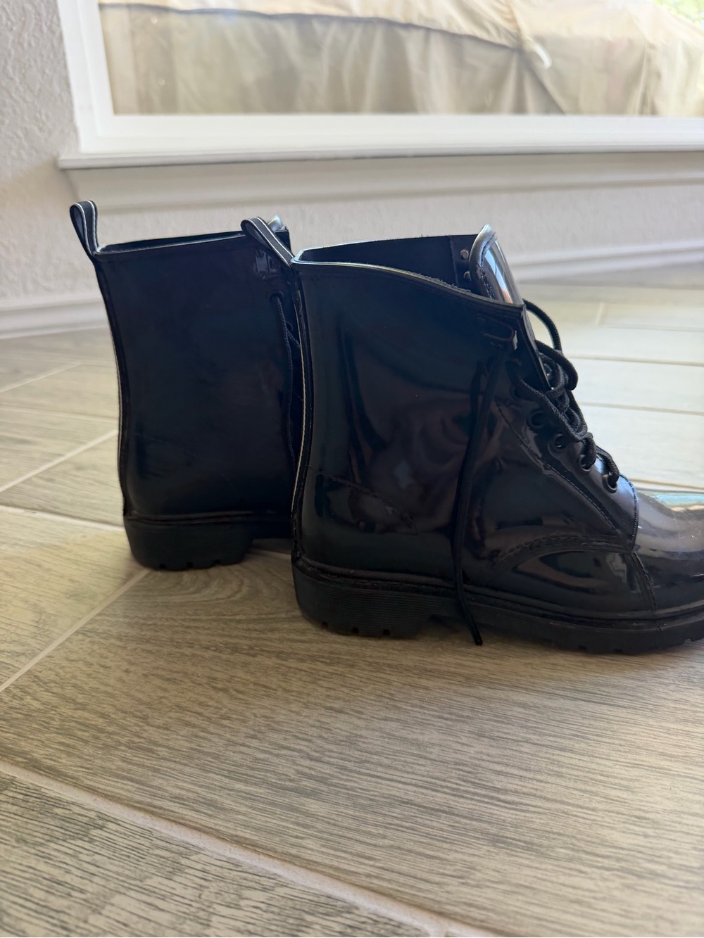 Michael Kors Black Patent Lace-Up Combat Boots